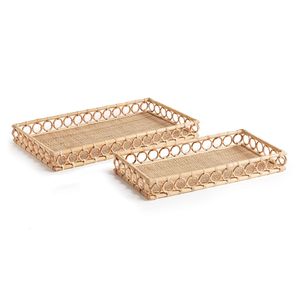 Solid Rattan Serving <b>Tray</b> With Raised Edges Designed For Safe Serving Of Drinks <b>Tea</b> Coffee And Light Snacks Indoors Or Outdoors - Product Image 2
