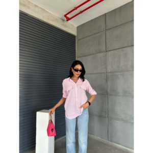 Chemise d'été décontractée en popeline avec poches à rabat, motif rayé simple - Product Image 1