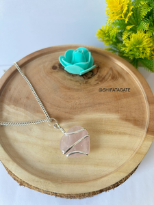 Wholesale Polished Natural Rose Quartz Heart Pendant Silver <b>Wire</b> Wrapped Handmade Love Healing Crystal Jewelry <b>for</b> Men Women - Product Image 2