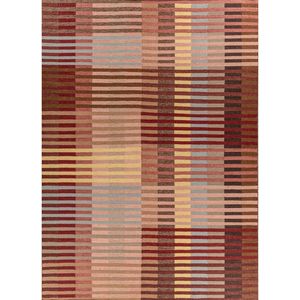Red & Orange Striped <b>Flat</b> Weave <b>Wool</b> & Viscose Rugs Checkers Adwv-13087 for Home Use - Product Image 1
