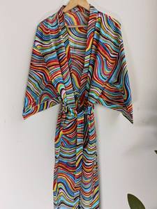 100% coton arc-en-ciel Satin Kimono Robe Maxi Robe excellente qualité naturel longueur au sol à volants décoration prix de gros - Product Image 4