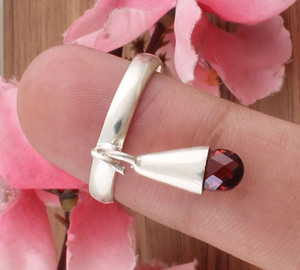Anillo de ajuste de bisel hecho a mano de Plata de Ley 925, piedra colgante de granate Natural, regalo de boda de aniversario de fiesta de Navidad Unisex - Product Image 4