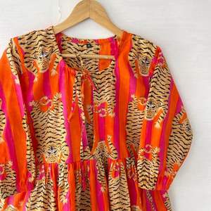 Vestido largo bohemio con estampado de tigre para mujer, Vestido largo de algodón Midi Skater con estampado de bloques circulares, regalo para mujer - Product Image 2