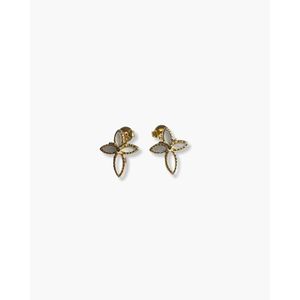 Marquise Cross Stud Earrings Gold Plated Brass with Zircon and Pearl - Product Image 4