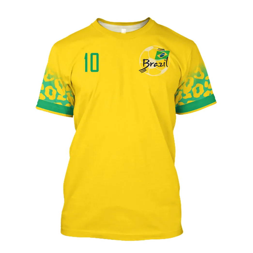 Brazil Football Jerseys Graphic T-Shirts Flag Soccer 2022 Printed T Shirt Yellow Mesh Sport Sweats Clothing Team Shirt