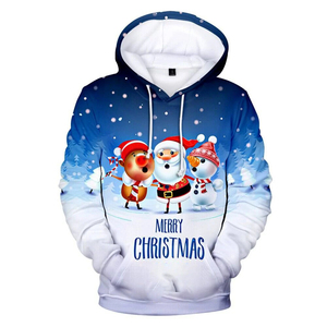 Sweat à capuche en molleton 100% coton écologique, imprimé par transfert thermique, motif bonhomme de neige de Noël, Père Noël, respirant, coupe-vent, hiver - Product Image 1