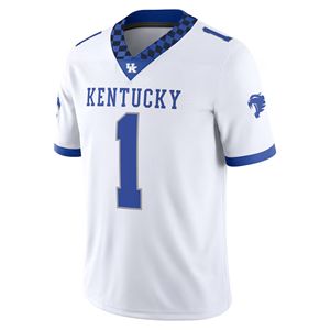 Kentucky Wildcats Camiseta de fútbol blanca Número 1 Transpirable Tallas grandes Logotipo delantero de punto Equipo de ventilador oficial - Product Image 2