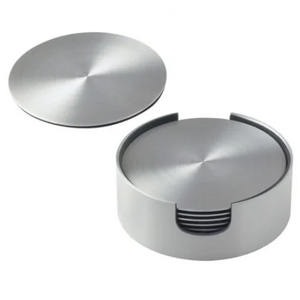 Shiny Copper Hammered Metal Coaster Set with Holder for Drinks Beverages & <b>Wine</b> Bar <b>Glasses</b> Handmade Round Coasters - Product Image 6