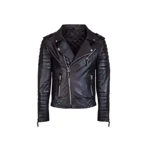 Мотоциклетная куртка, черная кожаная куртка-бомбер, мужская кожаная куртка из натуральной кожи