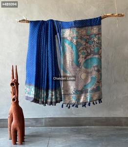 India superventas Bandhani impreso Lino Sari impresionante elegante blusa étnica más de moda exportación última ropa exclusiva para mujeres - Product Image 1