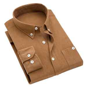Men's Business <b>Slim</b> Shirt Turn down Collar with Corduroy Buttons 100% Cotton Plus Size Yarn Dyed - Product Image 5