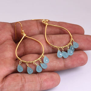 Pendientes colgantes de plata de ley 925 Aqua Natural, joyería de plata de ley 925, compromiso de aniversario para todas las ocasiones - Product Image 4