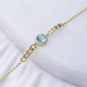 Aigue-marine CZ pierre forme ronde bracelet à breloques en gros 925 bijoux en argent Sterling turc fait à la main - Product Image 4