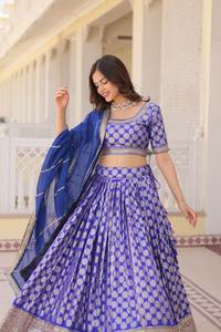 Blue Designer Dyeable Pure Viscose Jacquard Fabric Lentejuelas Bordado Work Lehenga Choli & Dupatta Set para bodas, fiestas - Product Image 2