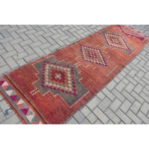 Ethnique Rouge Rose 2,8X10 pieds Tapis en Laine Turc Grande Surface Rectangle Couloir Motif Abstrait Nouveau Support en Latex pour Chambre Chevet - Product Image 2
