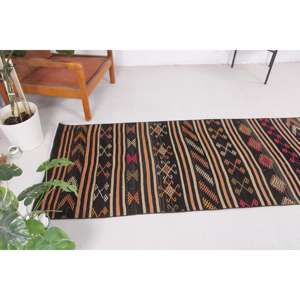 Alfombra Turca Vintage, Alfombra de Pasillo de 2.9x10.9 pies, Alfombra Oriental Kilim Negra - Product Image 3