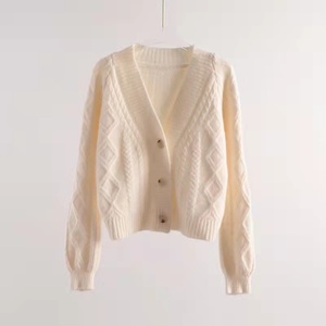 Nouvel arrivage Pull cardigan boutonné en laine de haute qualité pour femme avec décor de poche respirant avec motif solide avec logo personnalisé - Product Image 2