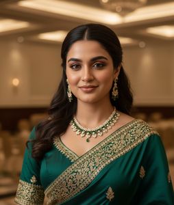 Emerald classic royale necklace & earrings set crafted with premium emerald <b>green</b> round cut stones - Product Image 1