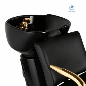 Fauteuil de lavage de luxe noir et or avec bac intégré, design contemporain haut de gamme, station de lavage capillaire durable par Smartspace - Product Image 2