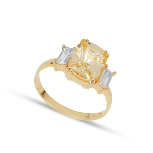Anillo Clásico de Plata de Ley 925 con Piedra de Citrino CZ en Forma Cuadrada, Hecho a Mano en Turquía, para Bodas y Fiestas - Product Image 1