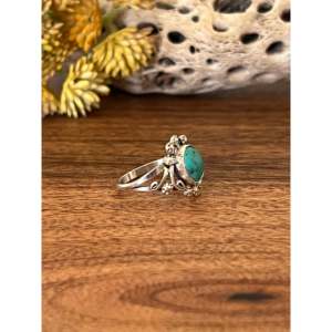 Navajo Handmade Fine Jewelry <b>Statement</b> <b>Ring</b> with Natural Kingman Turquoise & Sterling <b>Silver</b> Size 9 Everyday Wear - Product Image 3