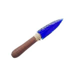 Blue Obsidian Gemstone <b>Carved</b> Arrowhead <b>Knife</b> Handmade Premium Quality Portable Altar Home Decor Khambhat India Muntaha Agate - Product Image 1