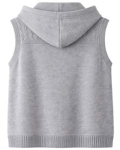 Customized <b>Men</b> Light Grey Hooded Sleeveless Cable Knit <b>Vest</b> Wool Acrylic Blend Full Zip Winter Casual <b>Sweater</b> With Pockets - Product Image 2