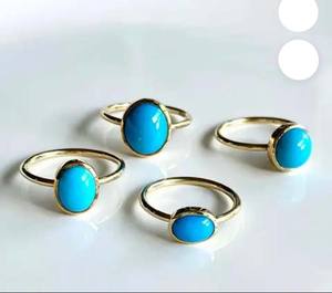 Belle Arizona Turquoise 8x10mm forme ovale lunette ensemble bague en laiton taille américaine 7-28 Vintage fête de mariage Valentine mince bande IGI - Product Image 1