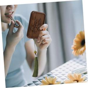 Espejo de tocador de madera Maquillaje Vintage Espejos circulares Pequeños espejos cosméticos Mujeres Lupa - Product Image 3