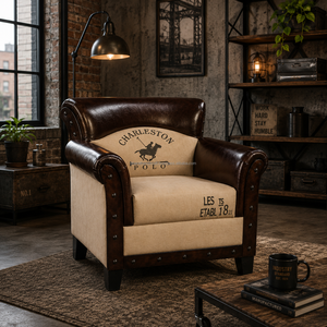 Fauteuil Chesterfield traditionnel en cuir véritable brun de qualité supérieure avec dossier capitonné, accoudoirs roulés et pieds en bois massif - Product Image 1