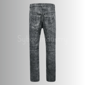 Pantalones de cuero de talla grande a la moda para hombre, nuevos pantalones vaqueros estilo cintura media con botones, decoración Vintage, rectos, servicio OEM disponible - Product Image 5