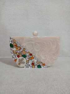 New Marble Look Hand Clutch with Flower Handwork Resin Imitation Pearl Gold Plated Vintage <b>Butterfly</b> Charm Bag Women's Wedding - Product Image 4