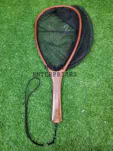 Épuisette de pêche à la mouche d'extérieur avec cadre en bois et filet en caoutchouc, outil de capture de truites à lancer à la main - Product Image 6