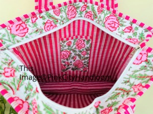 Sac fourre-tout en coton indien imprimé bloc à main sac d'épicerie matelassé pour femmes fermeture à glissière faite à la main par les femmes pour l'été/hiver - Product Image 5