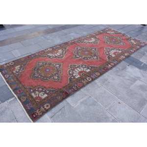 Alfombra clásica de lana roja y azul de 4,2x11 pies, hecha a mano, área grande turca, patrón abstracto, diseño de pasillo Rectangular, látex de 10mm - Product Image 3