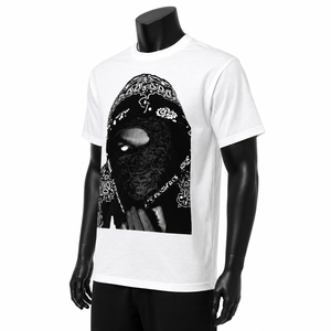 Camiseta Blanca de Manga Corta para Hombre con Estampado Facial Negro, Estilo Urbano, Corte Regular, Cuello Redondo, Jersey de Algodón, Camiseta con Gráficos - Product Image 3