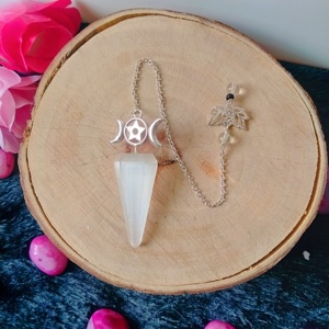 Selenita Lotus cadena péndulo Punto de piedra preciosa Natural radiestesia adivinación cristal radiestesia Reiki Chakra piedra curativa - Product Image 3