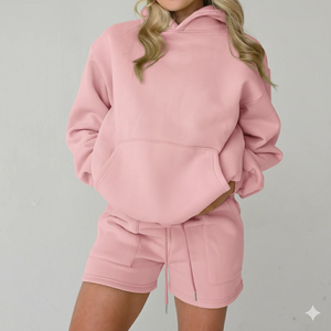 Ensemble de sweat-shirts pour femmes avec impression personnalisée, ensemble court deux pièces pour femme, impression numérique, ensemble 2 pièces pour fille, vente en gros - Product Image 4