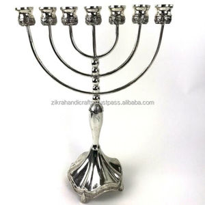 Silver Menorah Candle Holder Religious Candelabra Metal Candlesticks Multi <b>Branch</b> Indoor Home Decor Designs Metal Candle Holders - Product Image 1