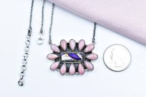 Hecho a mano púrpura Dalia turquesa Rosa ópalo collar 925 plata esterlina declaración racimo collar 18 pulgadas cadena ajustable - Product Image 5