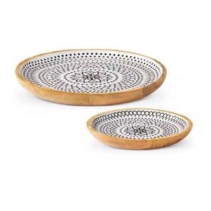 Assiette en bois d'émail imprimé pour Restaurant, fête de mariage, forme ronde, Design Unique, assiettes en bois naturel pour maison et hôtel - Product Image 1