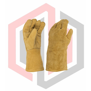 Guantes de Cuero Resistentes al Calor para Barbacoa, Guantes Profesionales de Soldadura Dorados con Costuras de Kevlar, Antiestáticos, Resistentes a Desgarros y Libres de Silicona - Product Image 1