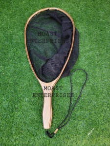 Pas cher Prix En Bois Pêche À La Mouche Truite Épuisette Avec Naylon Et Filet À Mailles Et Long Crochet Élastique De Suspension - Product Image 2