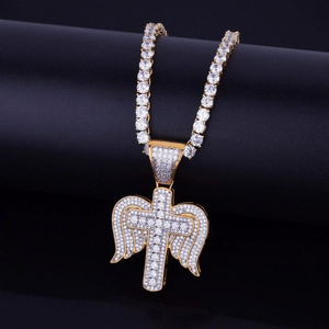 Iced Out Cross Angle Wings Hip Hop Lab Grown Diamonds S925 Colgante de plata esterlina en tamaño personalizado para unisex - Product Image 1