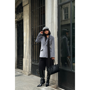 Chaqueta Blazer Gris de un Solo Botón para Mujer, Marca FOX FABRIC - Product Image 5