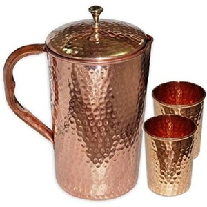 High Quality Copper Water Jug 2 Glass <b>Set</b> Metal Natural Health Coffee Tumbler Mug Juice Milk <b>Tea</b> <b>Cups</b> Handles for Home Office - Product Image 1