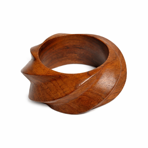 Handcrafted Twisted Spiral Wooden Bangle Chunky Natural Wood Statement <b>Bracelet</b> Artisanal <b>Boho</b> Jewelry for Women - Product Image 2