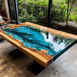 Bộ bàn ghế ăn bằng gỗ và nhựa <span class=keywords><strong>epoxy</strong></span>, nội thất nhà hàng, biệt thự, câu lạc bộ, nhà ở, bán chạy, thiết kế tùy chỉnh - Product Image 2