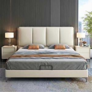 Cadre de lit king-size peu encombrant à bordure affinée, lit plateforme moderne et minimaliste rembourré en cuir Nappa à profil bas - Product Image 4