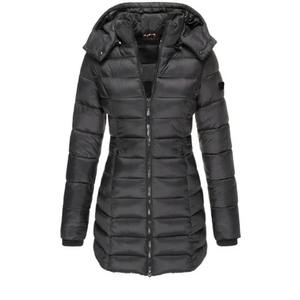 Parka longue zippée pour femme, chaude, mince, à manches longues, rembourrée, en toile imperméable, couleur unie, écologique - Product Image 1